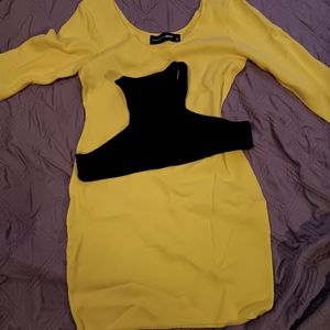 Gabrielle Union Yellow dress with black harness. Size L. Bright yellow. New.